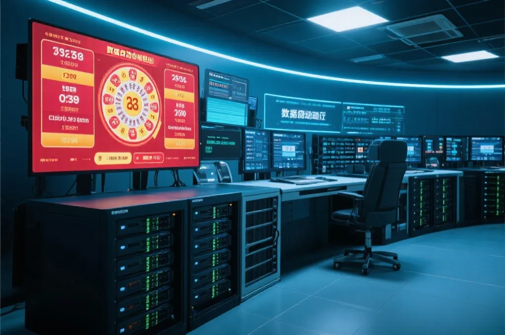 开奖数据后台自动化处理，屏幕上显示数据流动